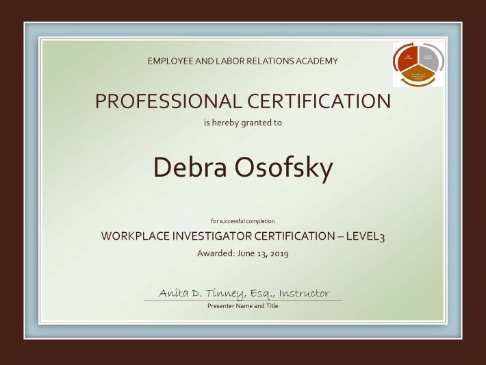 PROFESSIONAL CERTIFICATION LEVEL 3- Osofsky